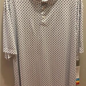 PGA Tour White Polo with Navy Dots
